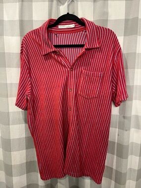 Criquet Red and White Striped Short-Sleeve Button-Down Shirt